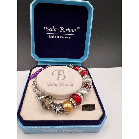 Bella Perlina‎ Bracelet SIlver with Red Beads & Metal Starfish/Flip Flops NWT! - Picture 1 of 6